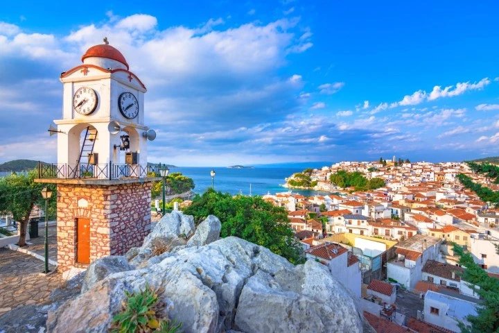 Saint Nicolas Clock tower sight at skiathos island